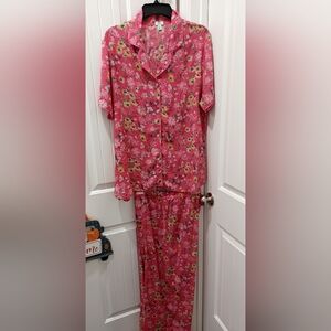 Crown & Ivy Short Sleeve Pink Floral Womens Pj Capri Set Sz XL #0377